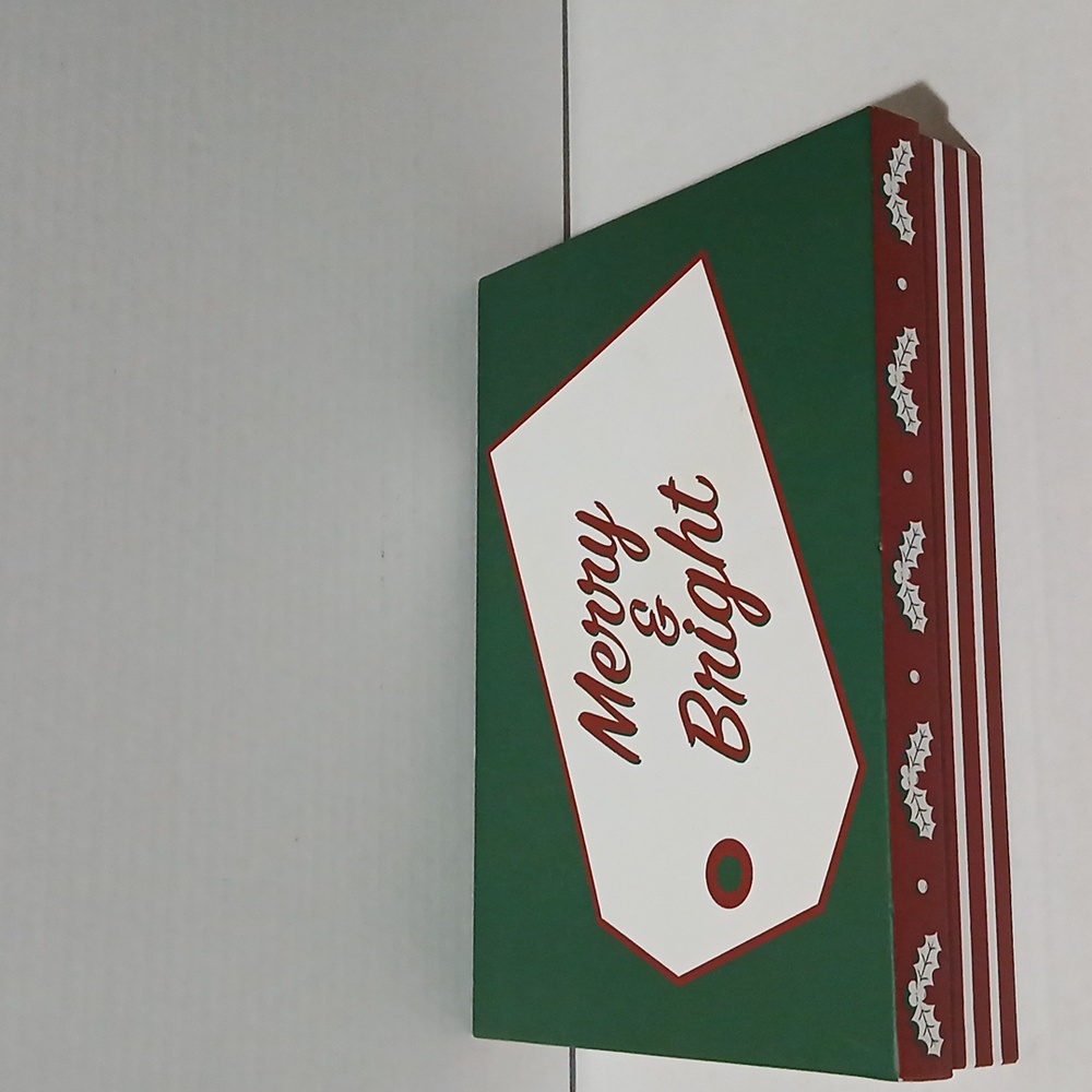 Merry and Bright red white green festive gift box storage box nwt